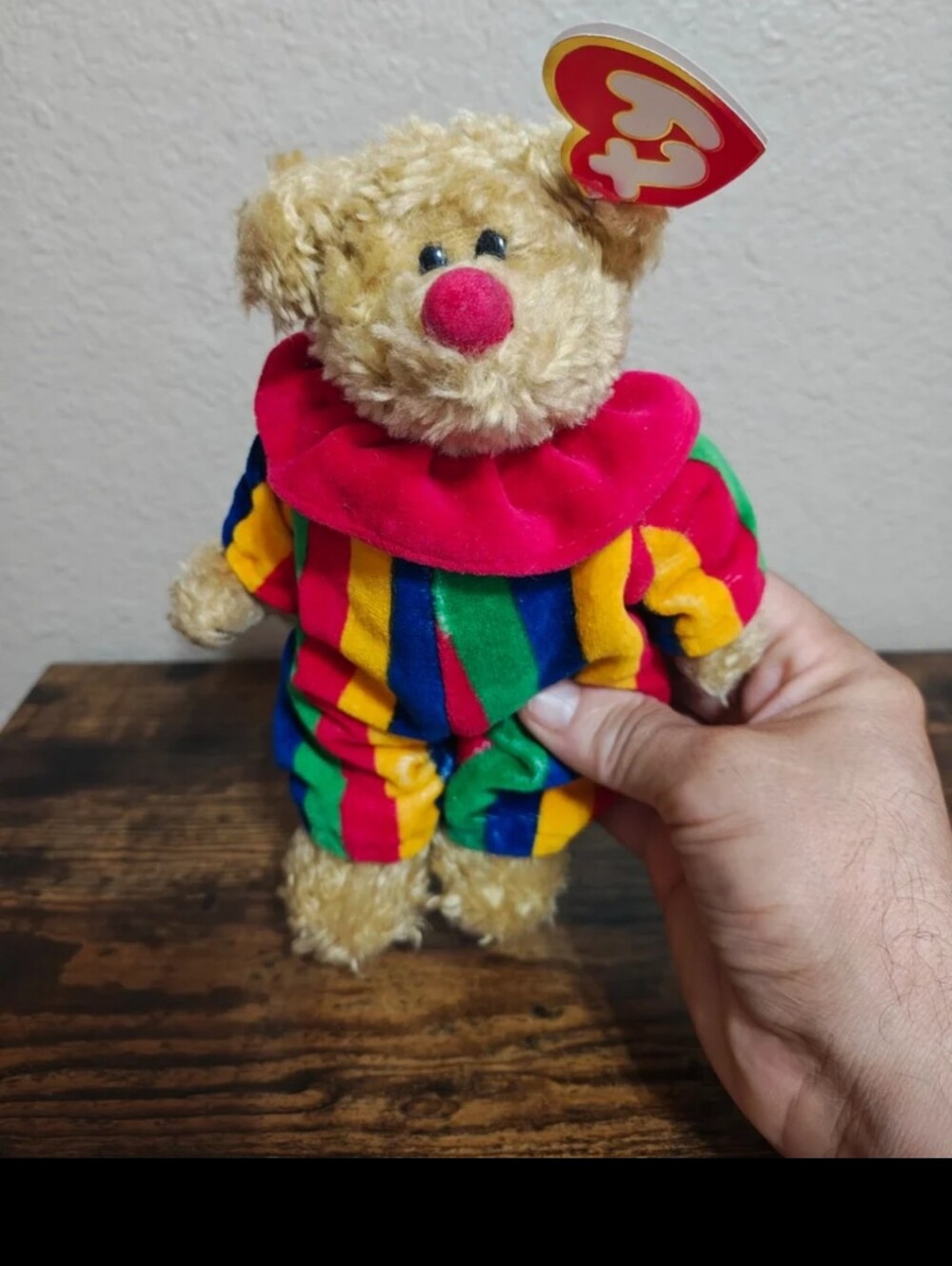 1993 Retired Ty Attic Treasures "Piccadilly" Clown Bear Beanie Plush.